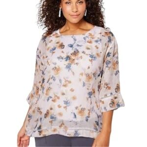 J. Jill Pure Jill Linen Woven Floral Top Size Large